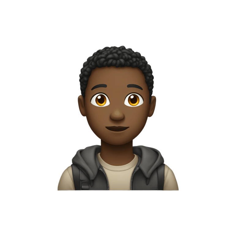 genmoji : Un garçon noir regardant sur le côté tout en faisant face à l'avant.