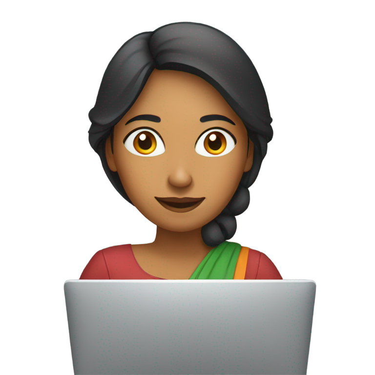 絵文字：インド人女性がラップトップで仕事をしている