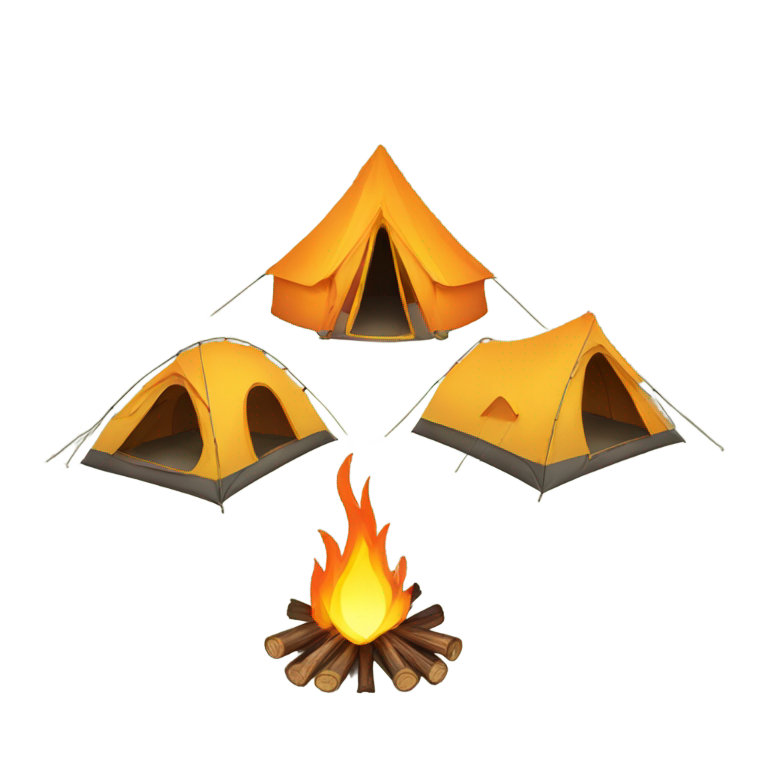 genmoji: a campsite with 4 tents surrounding a fire