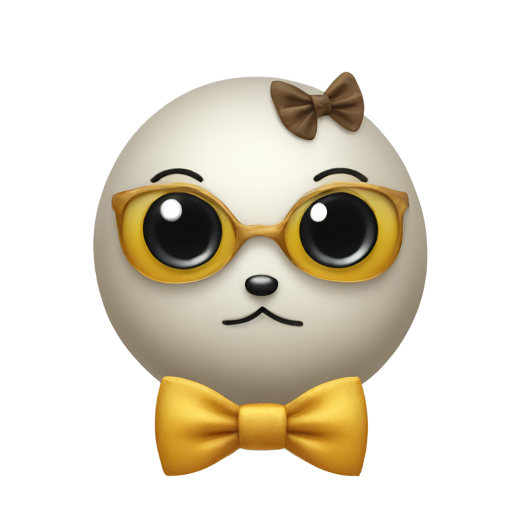 genmoji: Rollie pollie bug with a bow tie