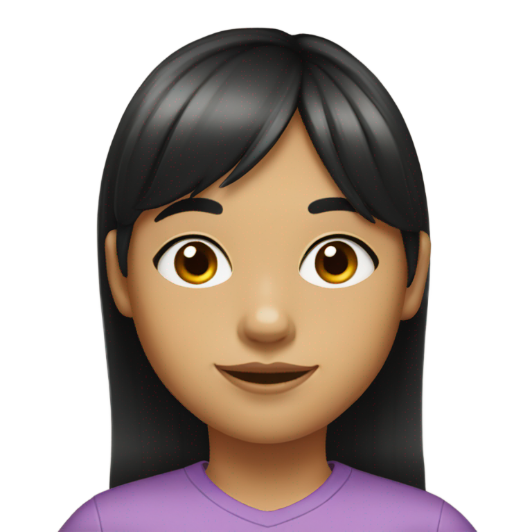 絵文字：5年生の黒髪ストレートの前髪あり、日焼けした肌の女の子