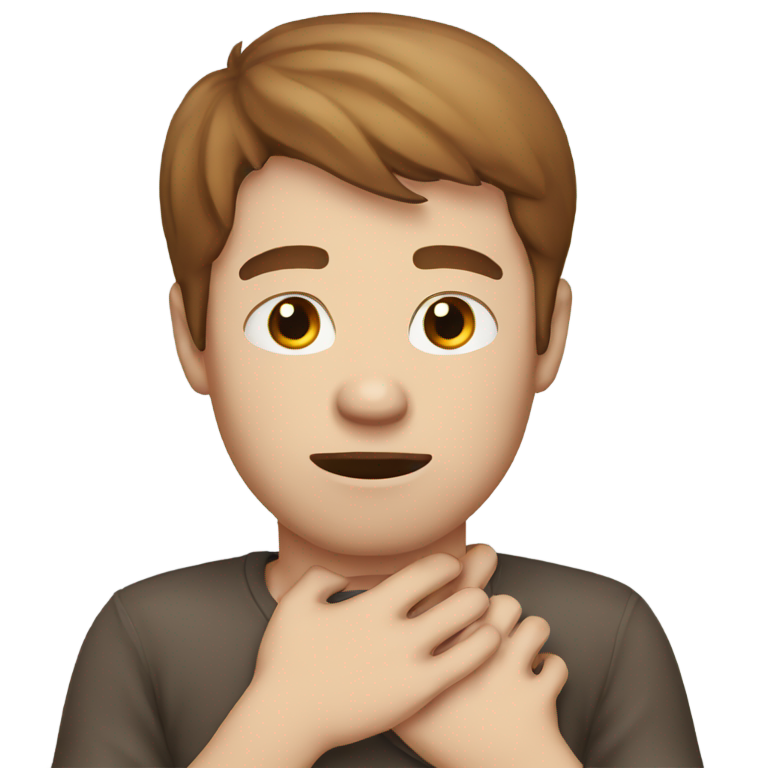 genmoji：棕发白人男子双手掐住自己的脖子