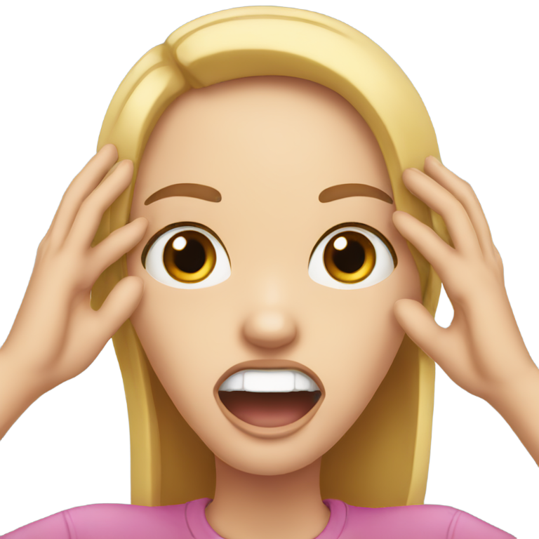 絵文字：white girl holding hands over ears scared with mouth open