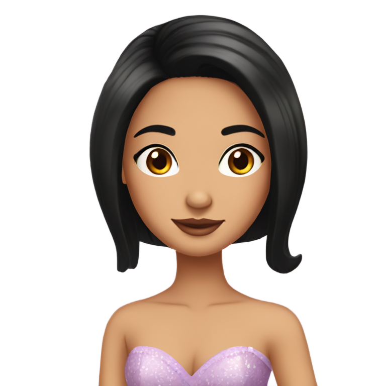 genmoji : Fille latine aux cheveux noirs raides avec une raie au milieu, en robe de quinceañera.