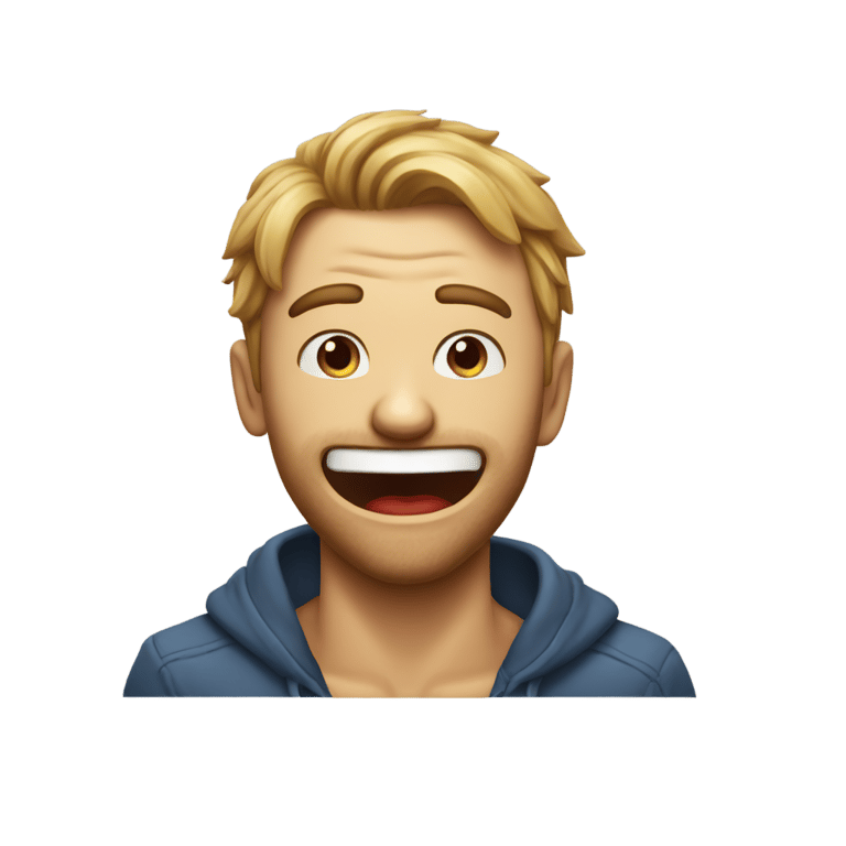 genmoji：一个脸上带血的疯狂家伙在看你，他真的很疯狂，笑得很开心。