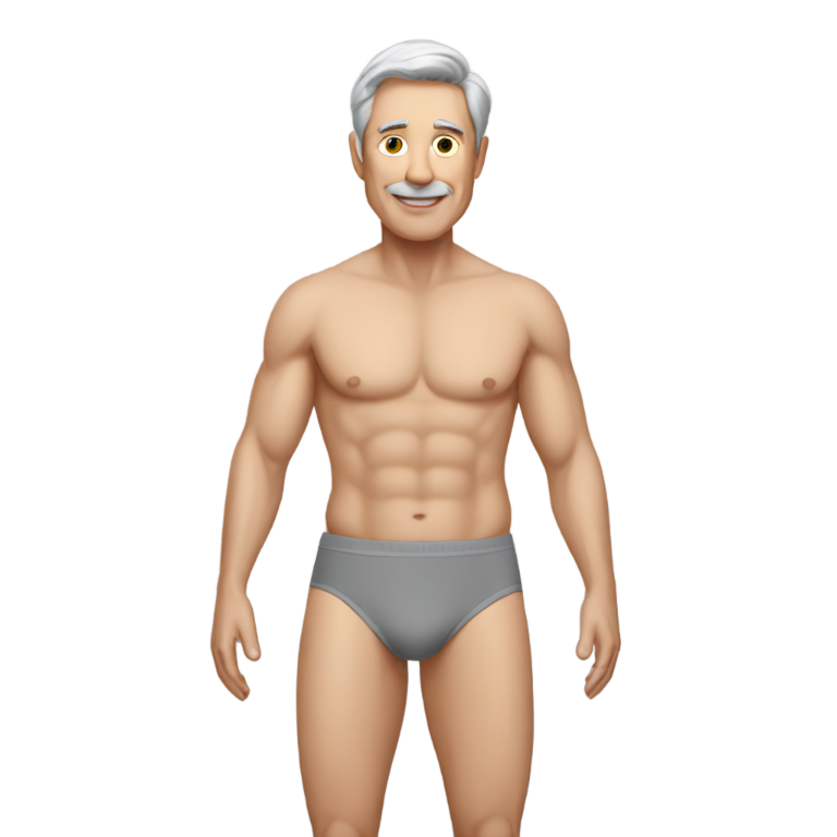 genmoji：50岁白人男性穿灰色内裤