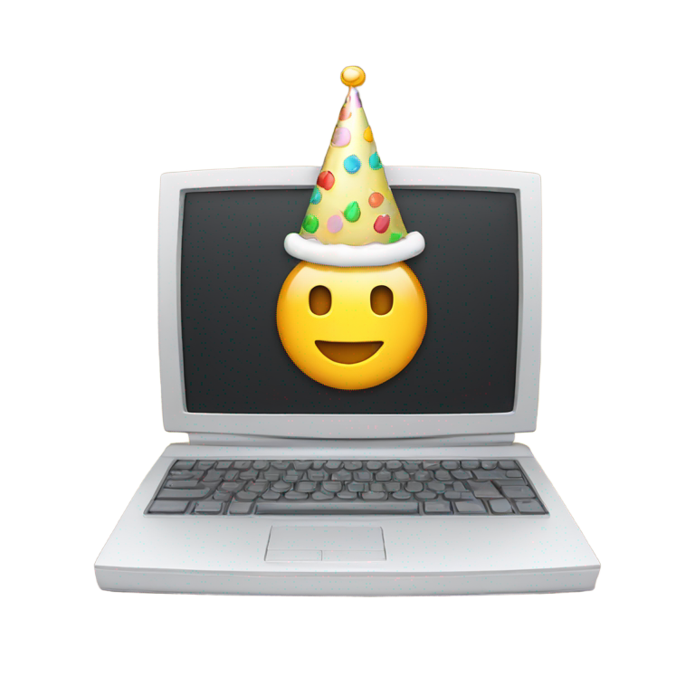 絵文字：パーティーハットをかぶったコンピューター