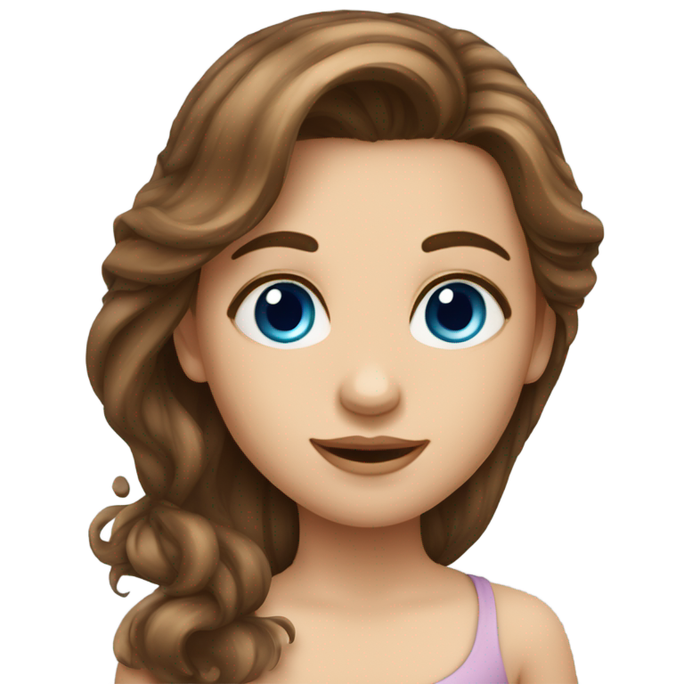 genmoji : ein mädchen mit leicht gewellten brunetten haaren und blauen augen
