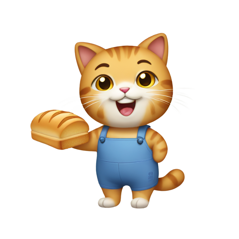 genmoji: A cartoon cat happy because she’s buying bread