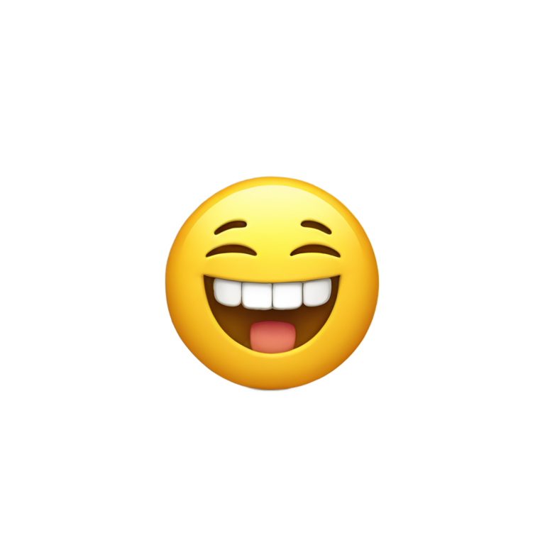 genmoji: Super jolly emoji with 2 teeth that is holding his head in his hands and his feet up behind his head