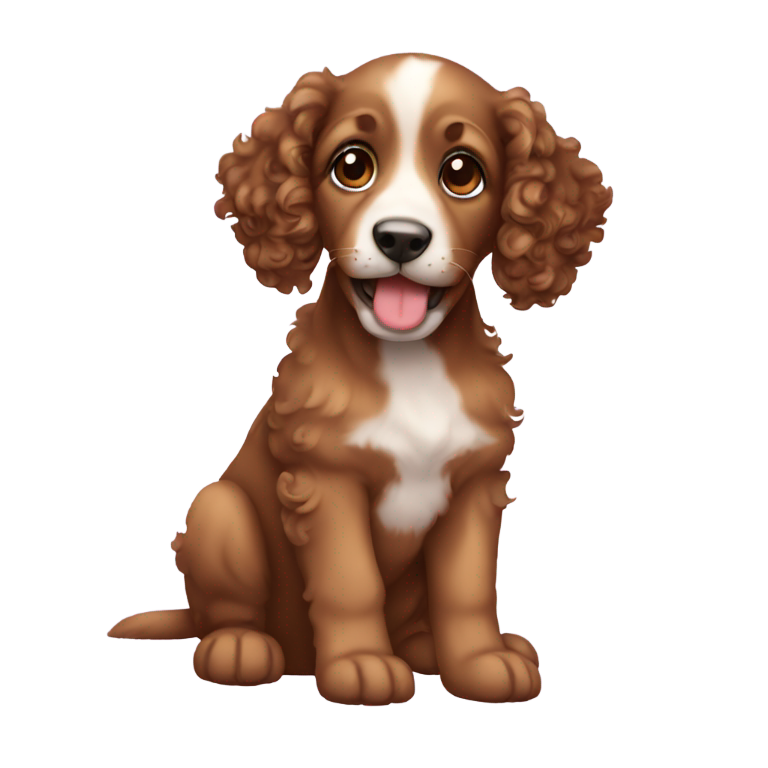 genmoji: puppy with dark brown eyes and curly hair
