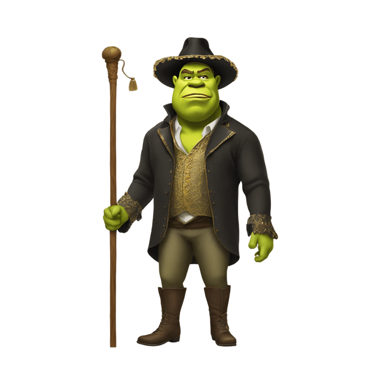 絵文字：shrek in a pimp outfit holding a cane