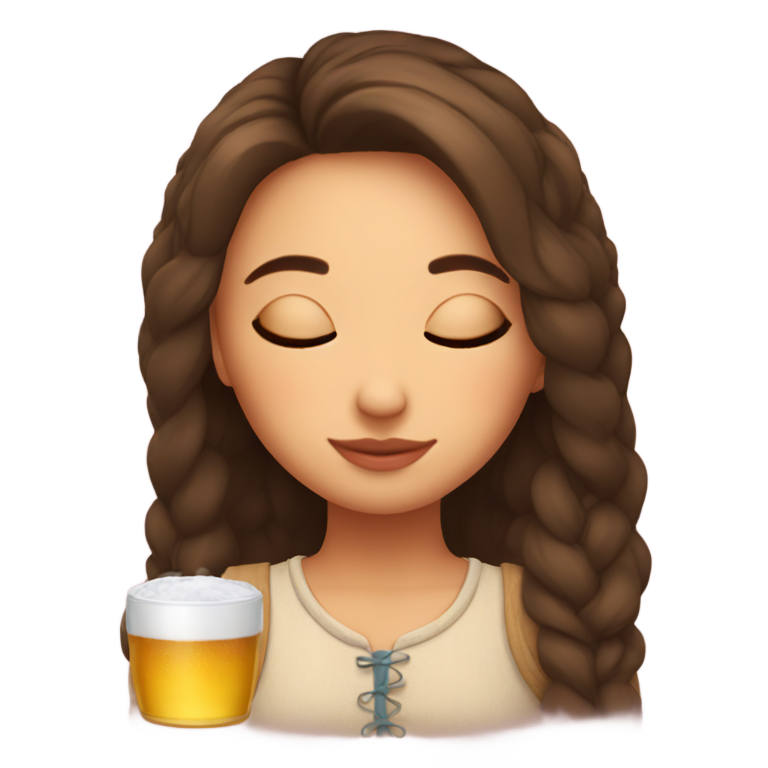 絵文字：居心地の良い女の子が目を閉じてアルゼンチンのマテ茶を飲んでいます。