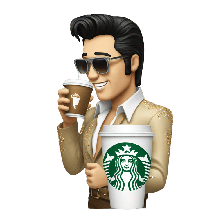 genmoji : Elvis Presley drinking large Starbucks coffee