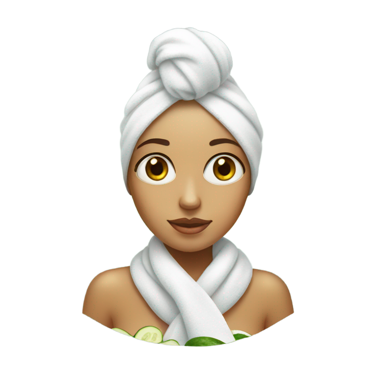 genmoji：头上缠毛巾、眼上敷黄瓜的女孩在自我护理