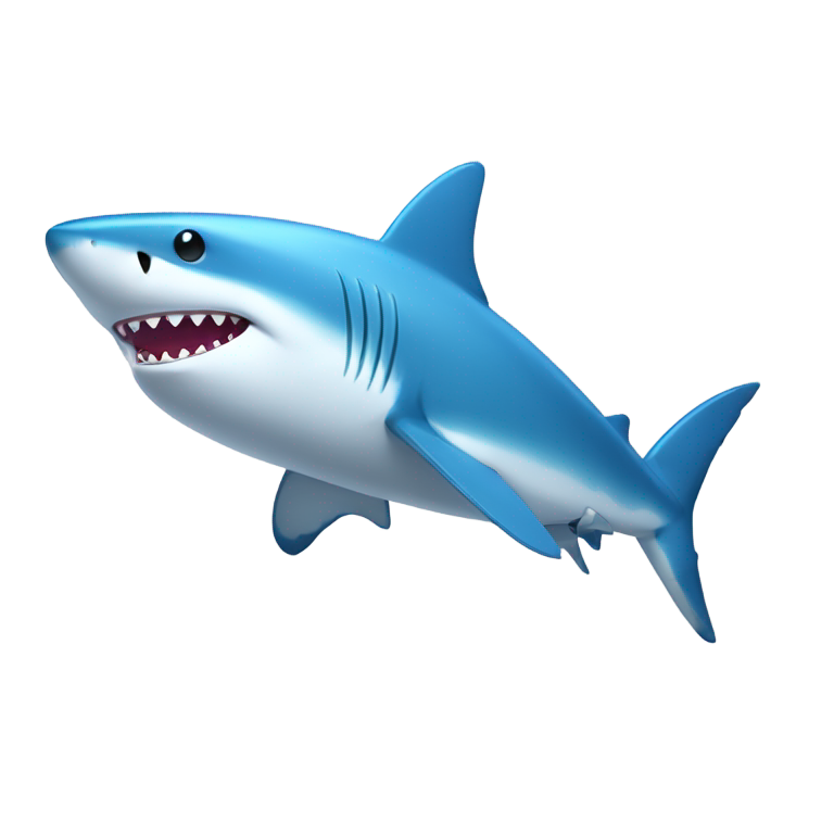 genmoji：一只滑稽的蓝色鲨鱼像人一样直立，穿着亮蓝色的耐克运动鞋。鲨鱼带着大大的傻笑，摆出自信的步态，像是在跳舞或大摇大摆。它的鳍像走路时摆动的胳膊。看起来很搞笑。
