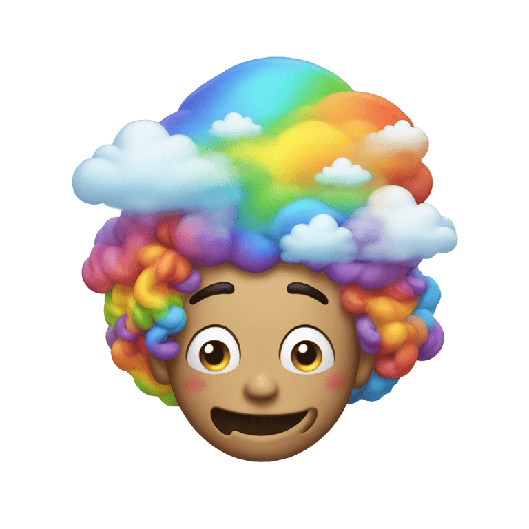 絵文字：Rainbow man with a cloud tattoo on his head and barfing.