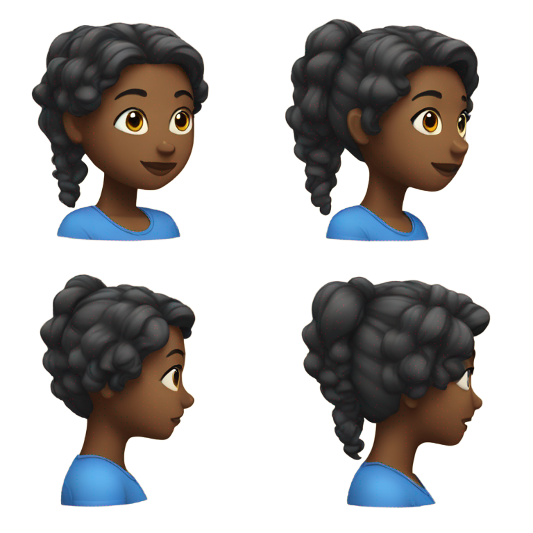 絵文字：black girl with long straight curly hair and edges with a blue shirt