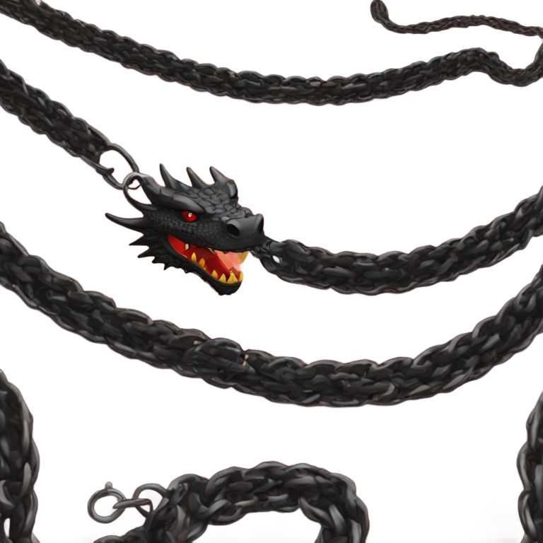 genmoji : Un dragon rouge avec un sweat à capuche noir et de nombreuses chaînes de collier