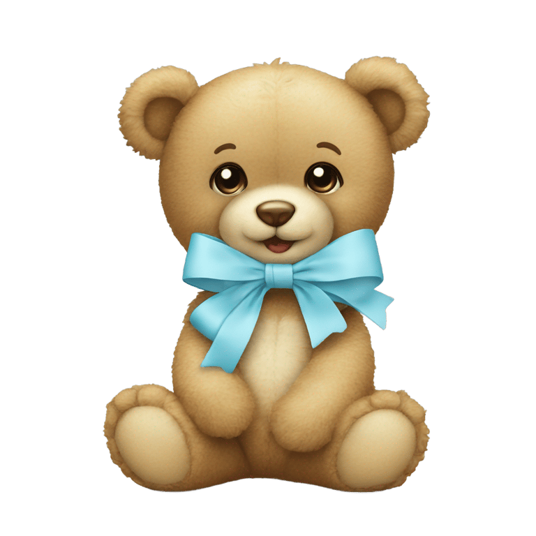 genmoji : bite light blue baby bow on a teddy bear