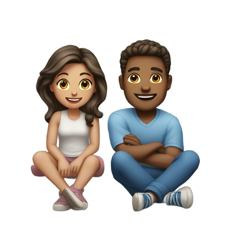 genmoji : Couple assis sur le bord du trottoir, yeux bleus