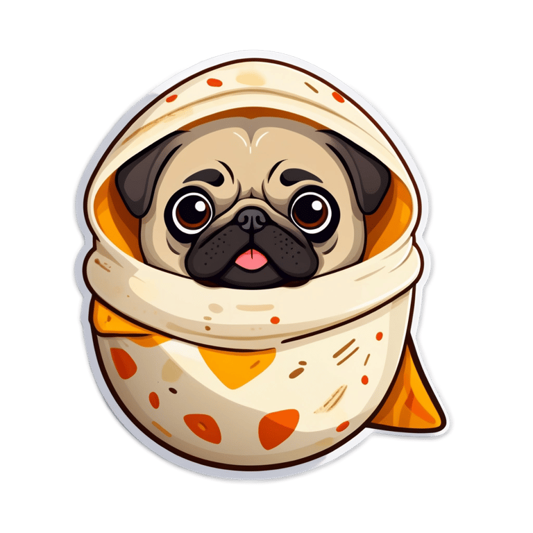 genmoji : Un carlin dans un burrito, trop mignon et câlin.