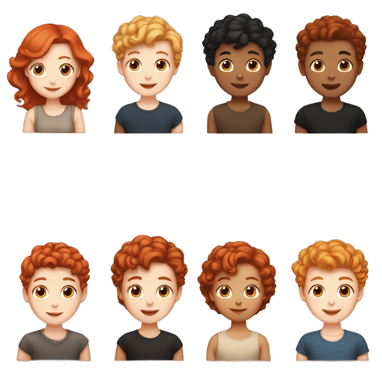 絵文字：A girl with red wavy hair and pale skin and a boy with tan skin and with black short hair