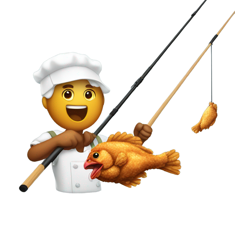 genmoji：Fried chicken on a fishing rod and black people running after it