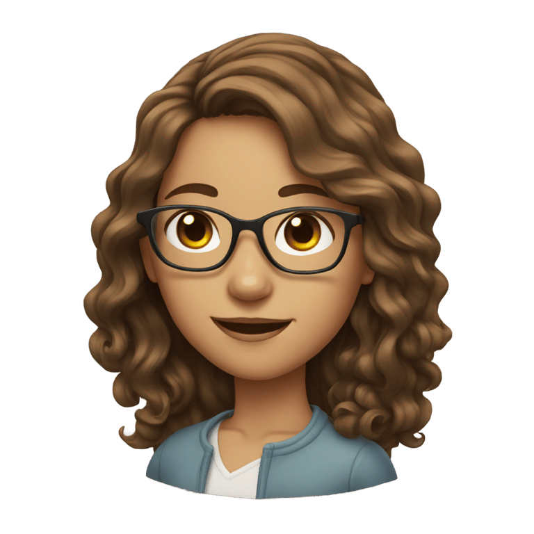 絵文字：A girl with long wavy brown hair and glasses