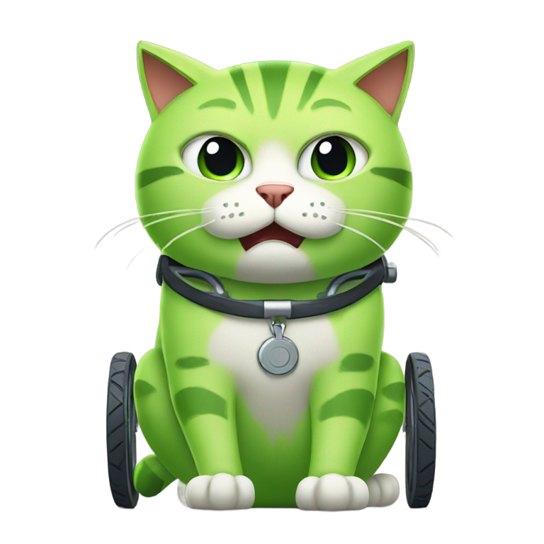 genmoji：Lime cat with wheelchair angry