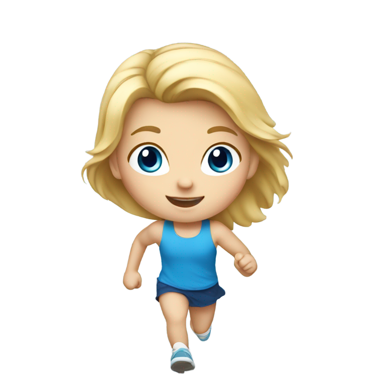 genmoji : Petite fille aux cheveux blonds et aux yeux bleus en train de courir