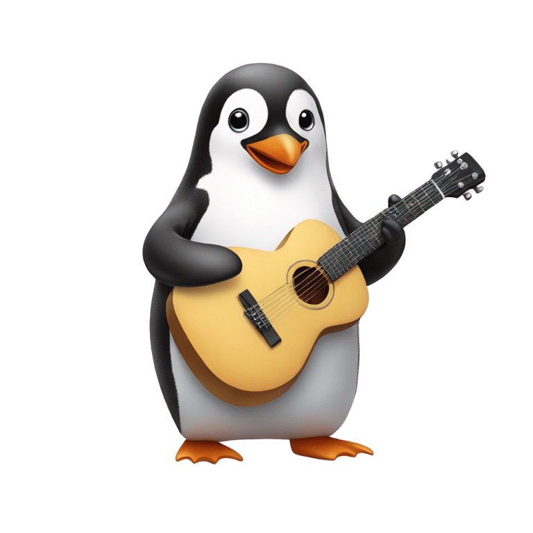 genmoji：A cute penguin playing guitar with tiny shoes