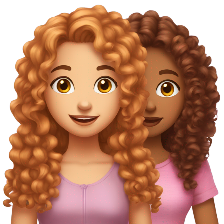 genmoji：制作三个姐妹，头发都是 reddish brown 大卷发，一个可爱脸蛋，一个有酒窝，一个像 Addison Rae 但非常可爱。