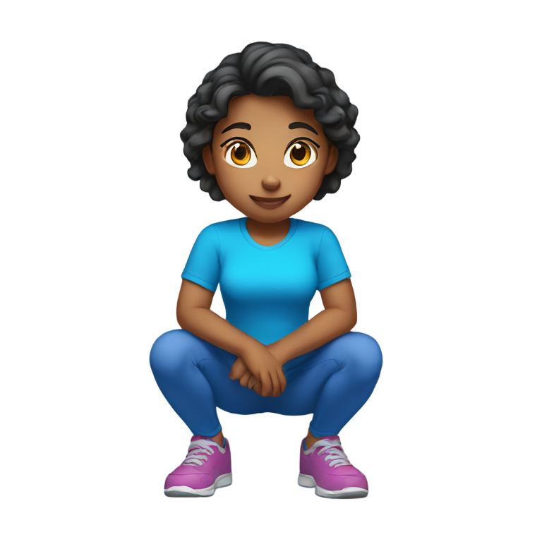 genmoji : Une fille en t-shirt bleu accroupie