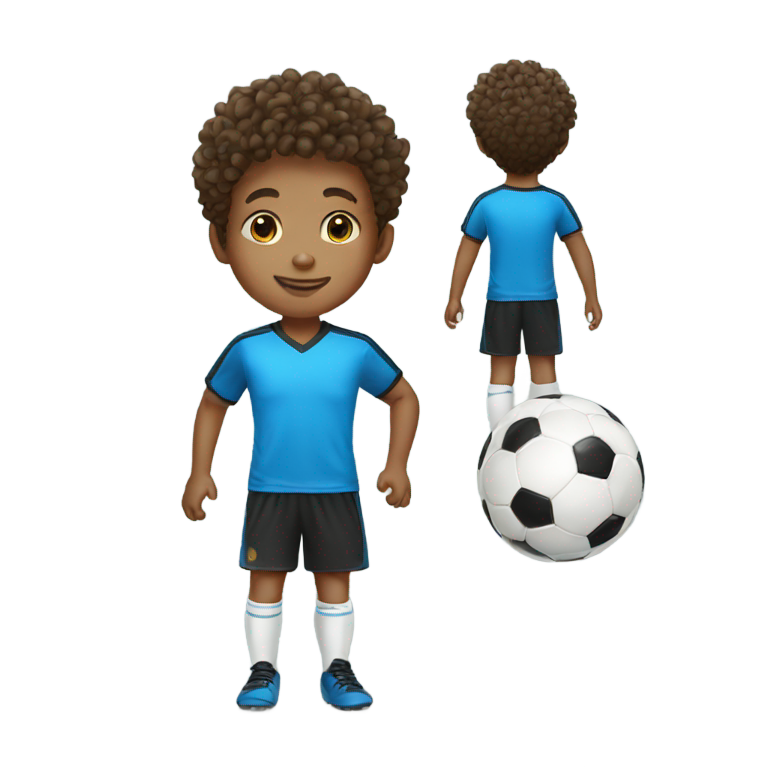 絵文字：くせ毛の小さな男の子がサッカーをしている