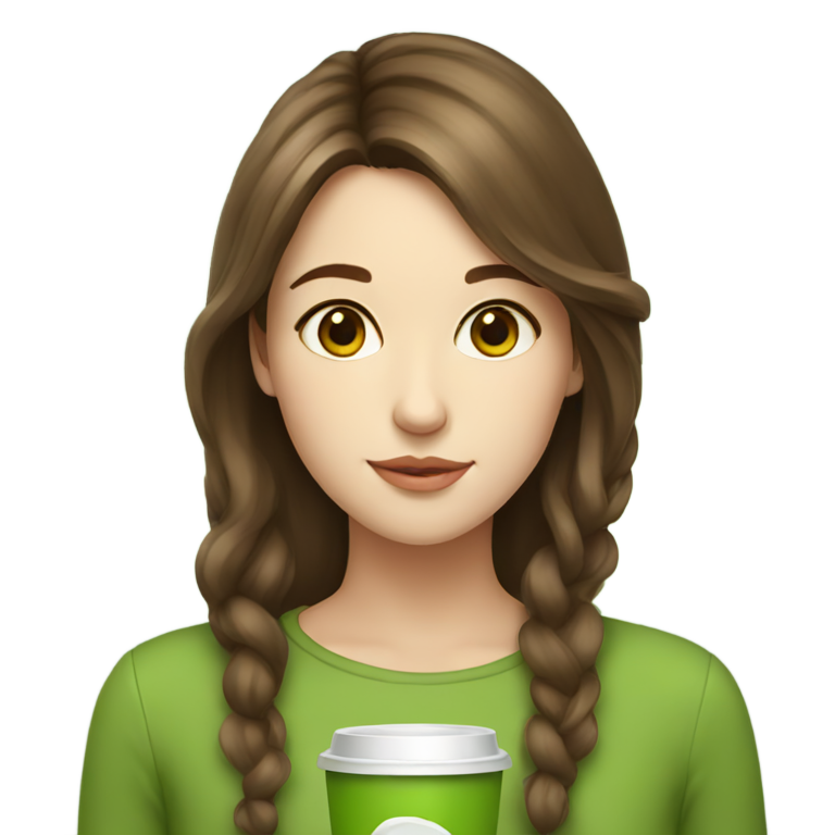genmoji : Fille aux cheveux bruns étudiant avec du thé vert