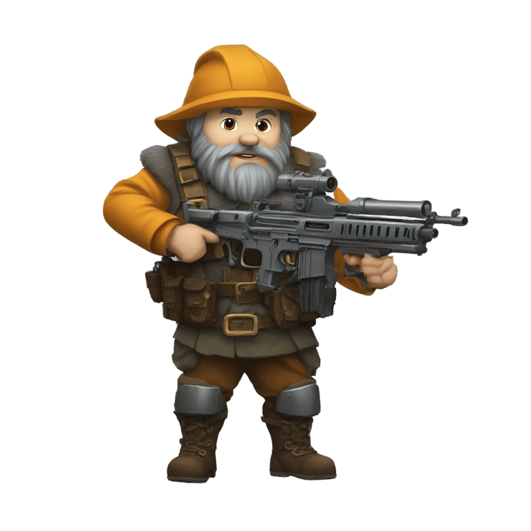 genmoji：a dwarf with a machine gun