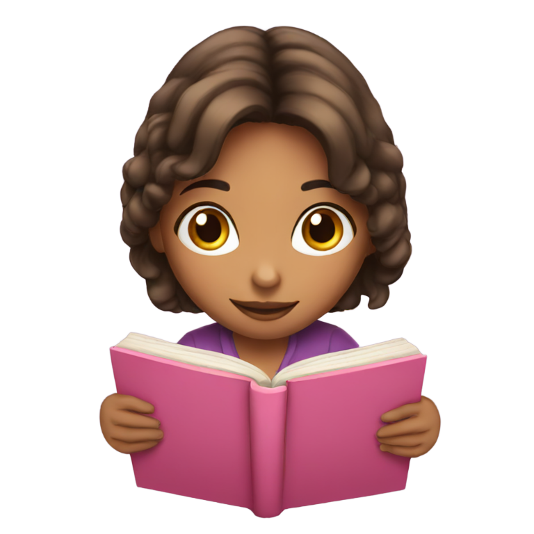 genmoji：一个女孩在读一本粉红色的书