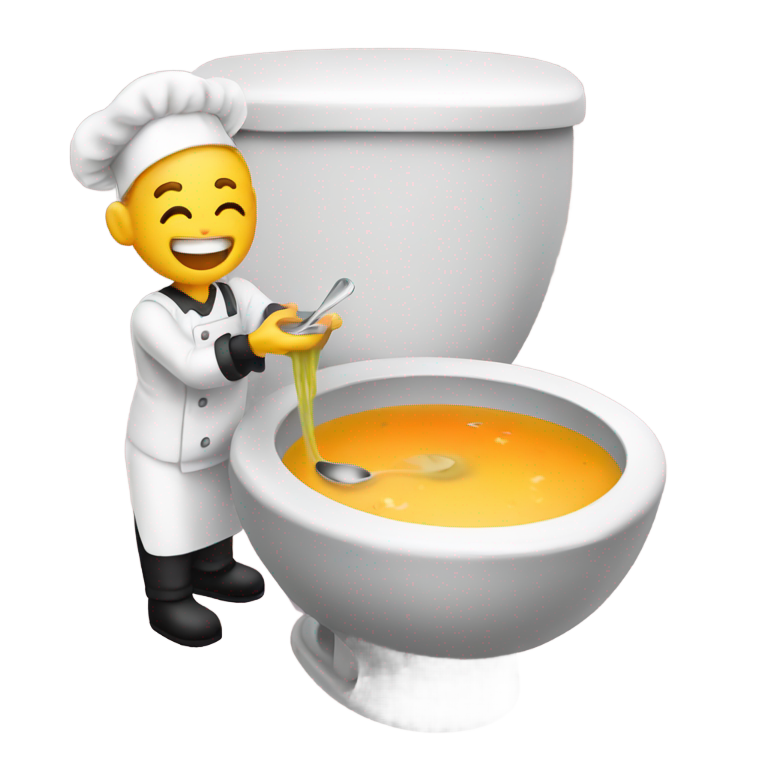 genmoji：自助餐厨师从马桶中舀汤到碗里