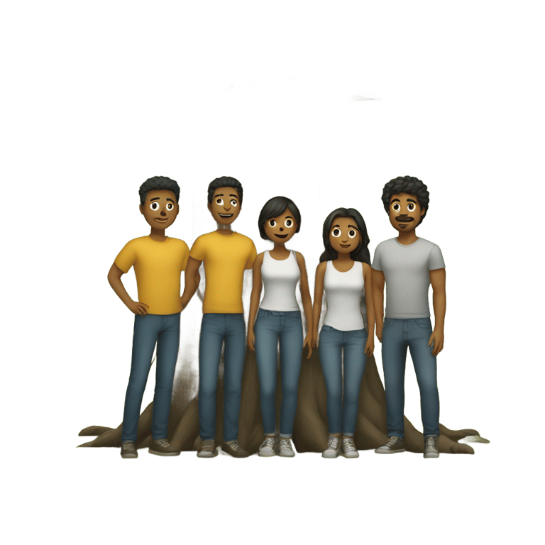genmoji : 5 personnes debout à côté d'un arbre