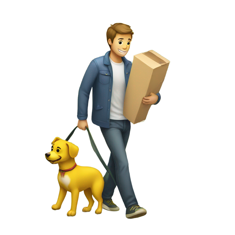 絵文字：A guy carrying a board and a yellow dog