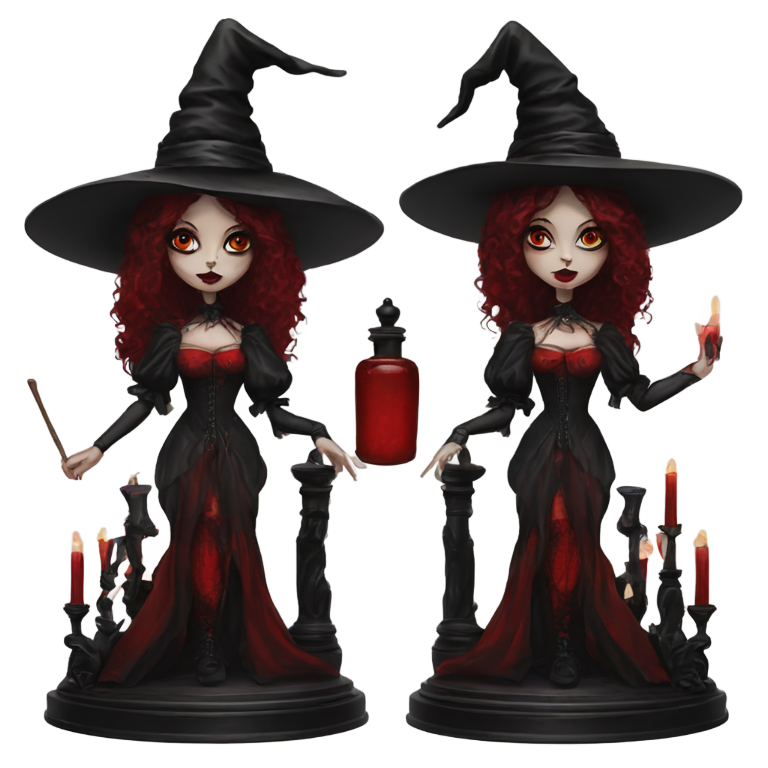 genmoji: red and black gothic vintage vanity witch alter