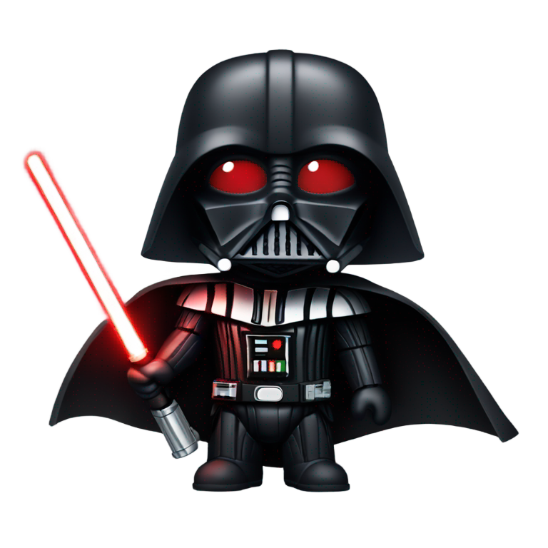 genmoji : Dark Vador avec son sabre laser rouge