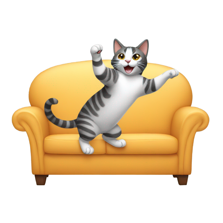 genmoji: cat dancing on the couch