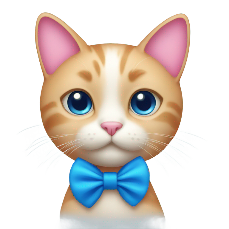 genmoji: A pink cat with a blue bow tie