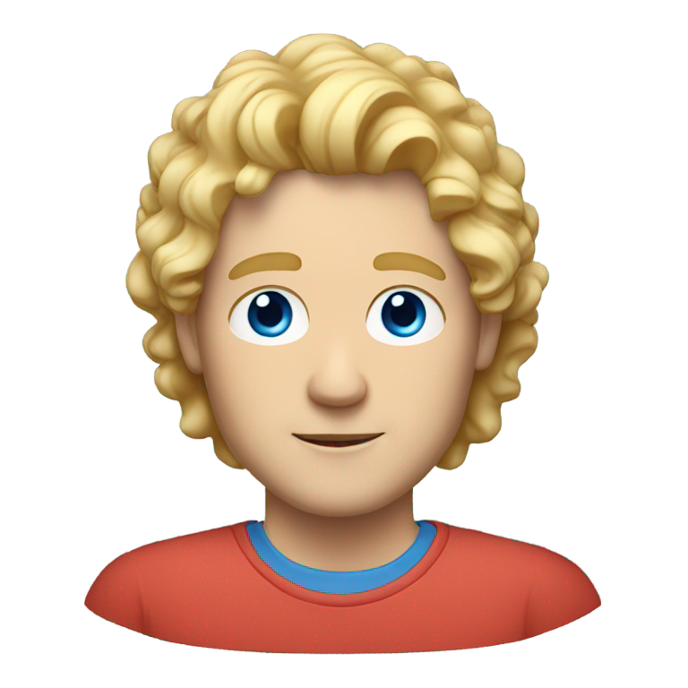 genmoji：蓝瞳金发卷曲的白人成年男子，穿浅红色衬衫。