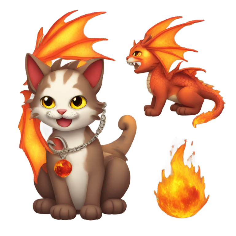 genmoji: Make a cat mixed with a dragon with a fire necklace