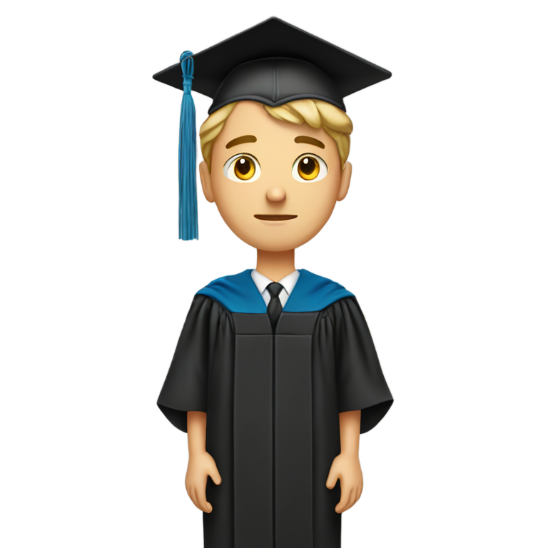 genmoji：白人男学生穿着毕业服，悲伤。哭泣。双臂下垂。