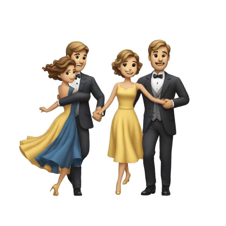 絵文字：A man and a woman waltz, a man in a suit and a woman in a skirt