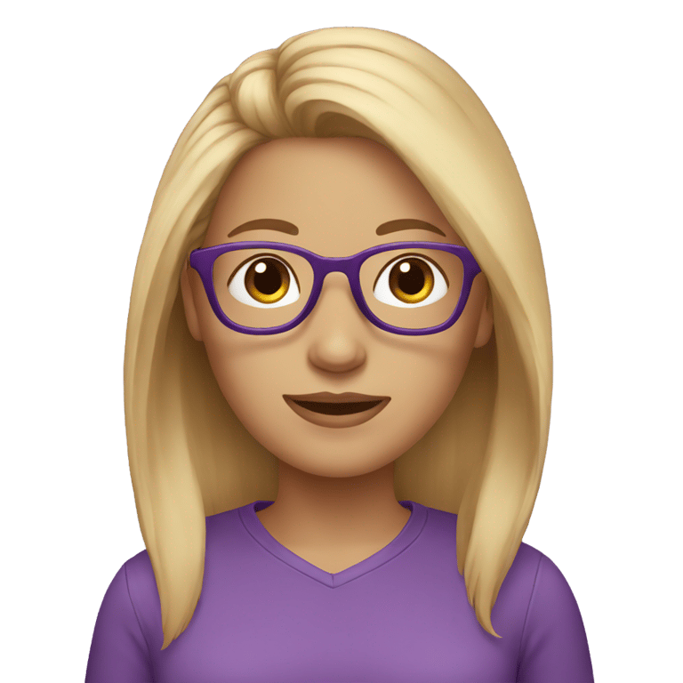 genmoji : Blonde girl with brown roots, glasses, purple shirt